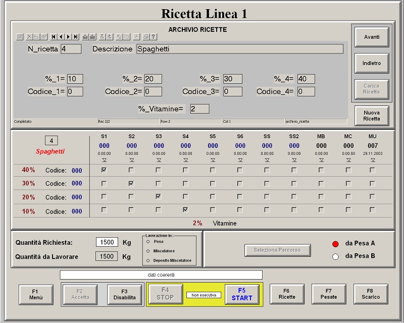 maschera immissione dati in data bse con controllo in tempo reale della congruità dei dati di campo con PLC.